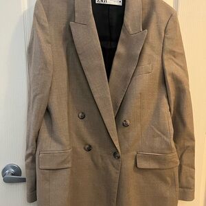Zara Women's Double-Breasted Tan Blazer